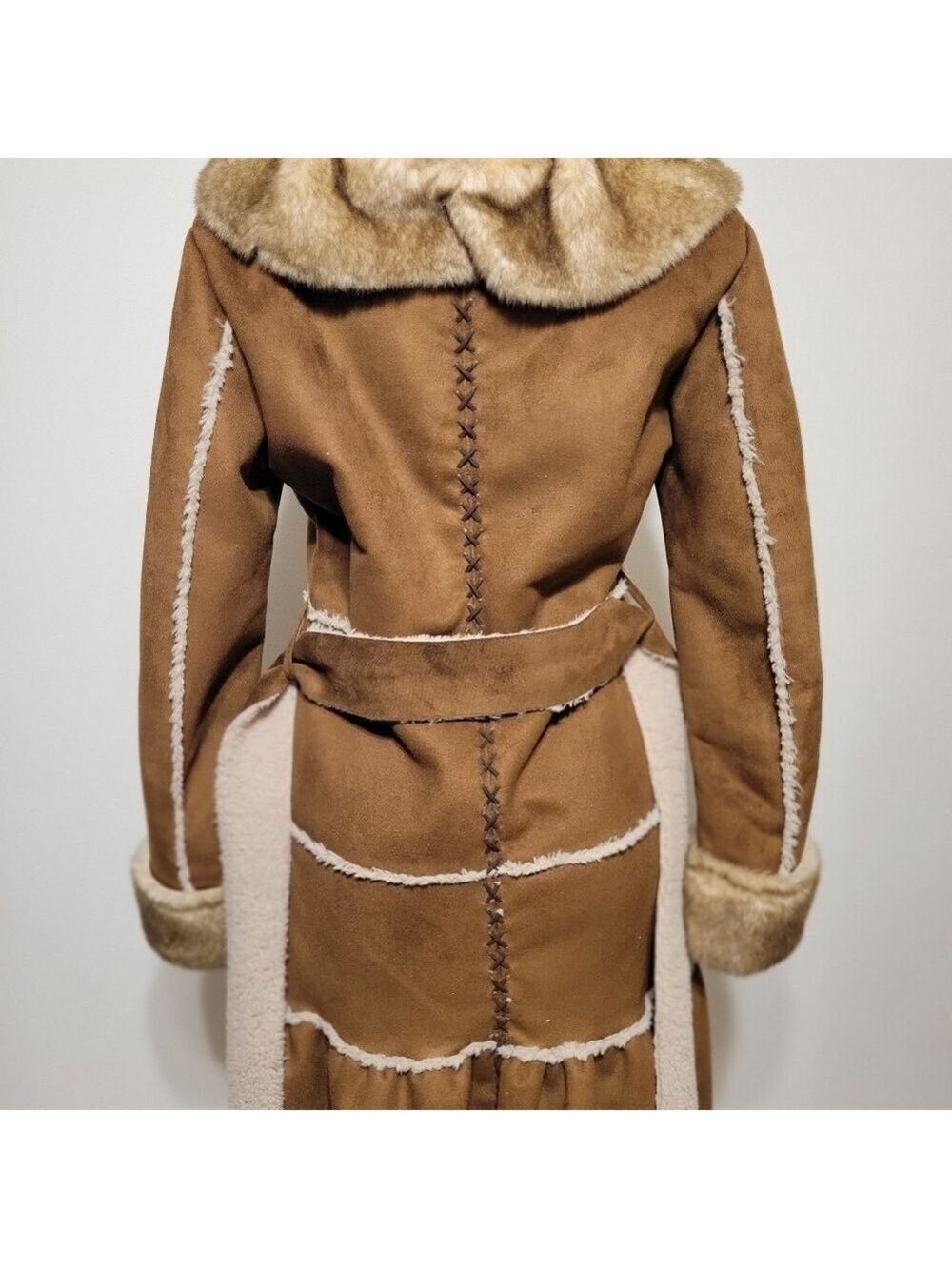 Laundry By Shelli Segal Penny Lane Brown Faux Fur Trimmed Women's Coat Medium - Picture 7 of 8